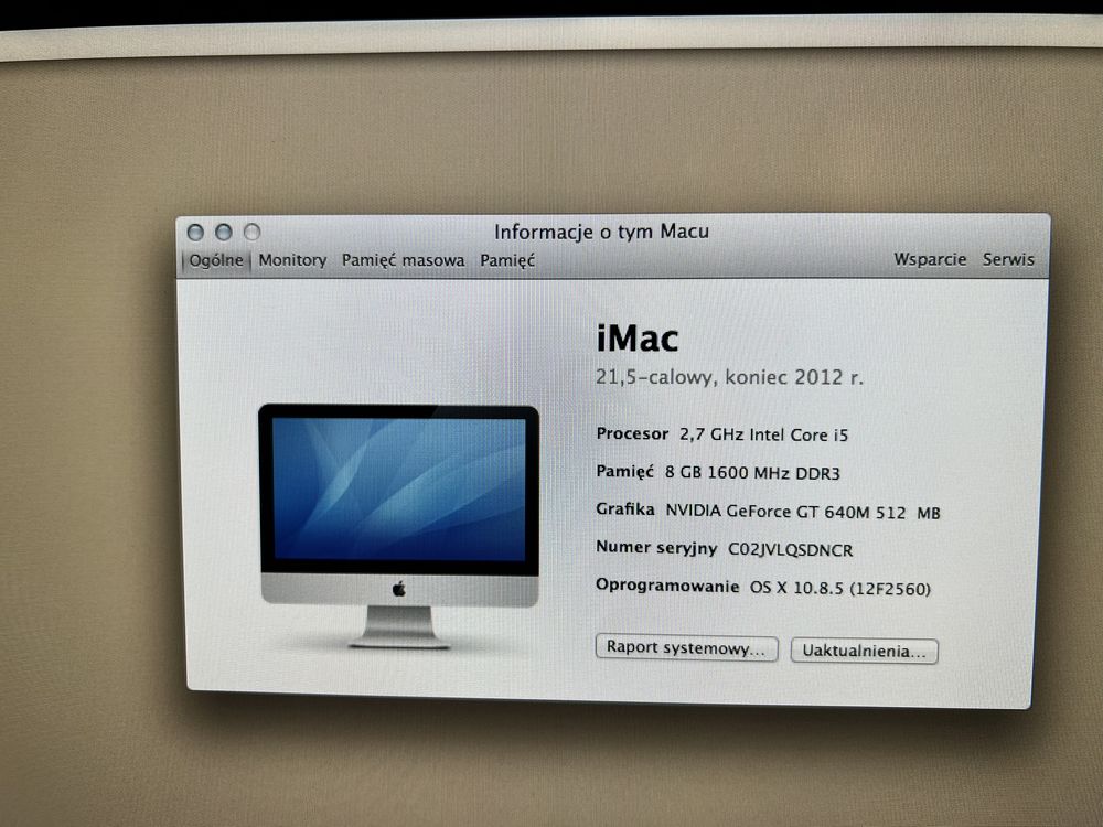 iMac 21,5 cala, koniec 2012, procesor 2,7 GHz Intel Core i5