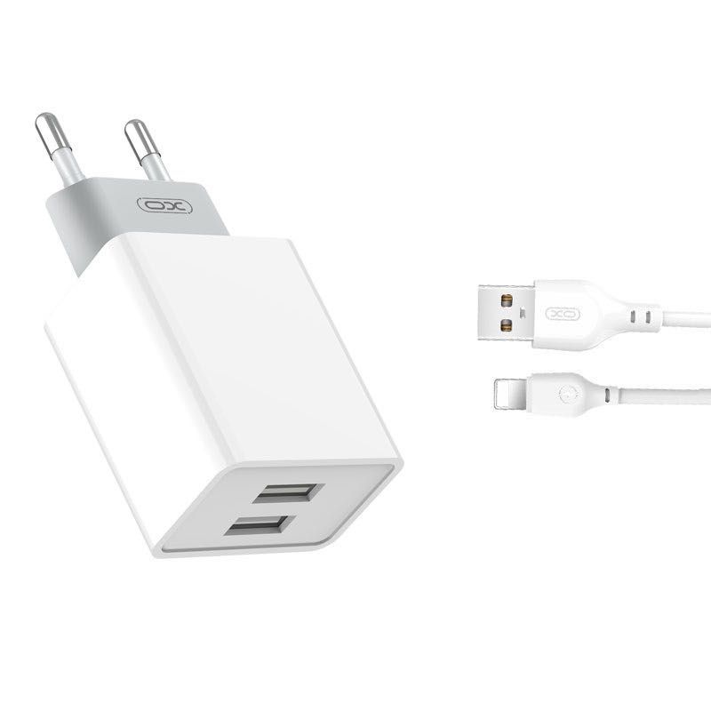 XO ładowarka sieciowa L65 2x USB 2,4A biała + kabel Lightning