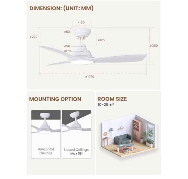 Wentylator sufitowy CJOY z oświetleniem 107 cm