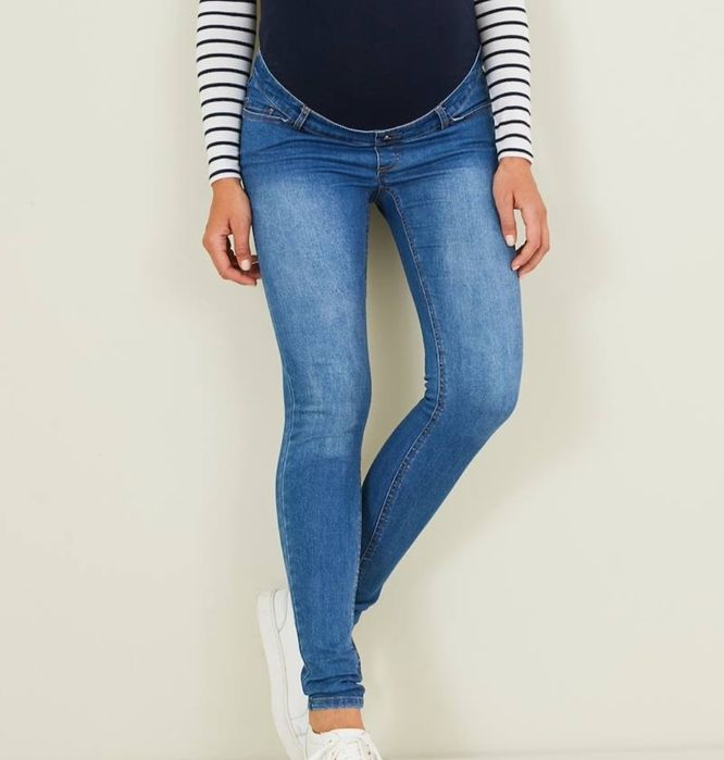 Jeans skinny em ganga stretch, para grávida - azul escuro desbotado