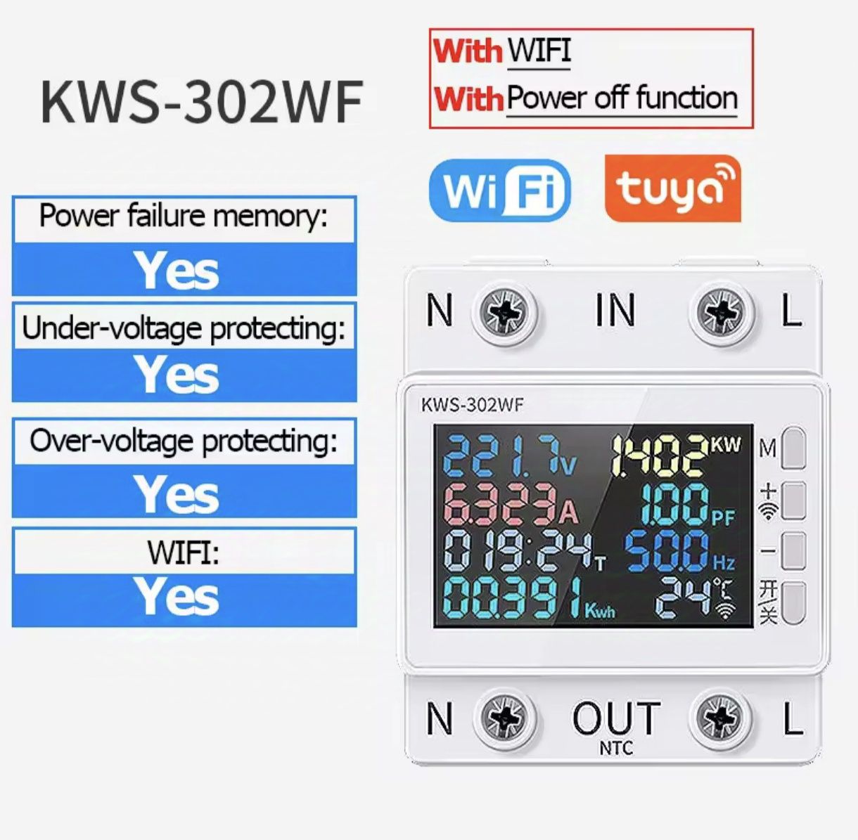 Wifi вимірювач потужності, реле, лічильник KWS-302WF.