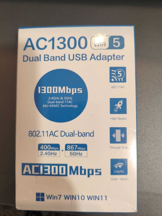 Adapter sieciowy WiFi AC1300 Dual Band USB 2 4GHz 5GHz