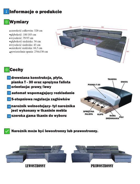 Duży narożnik COLT do salonu,Pokoju z funkcją spania Wysyłka