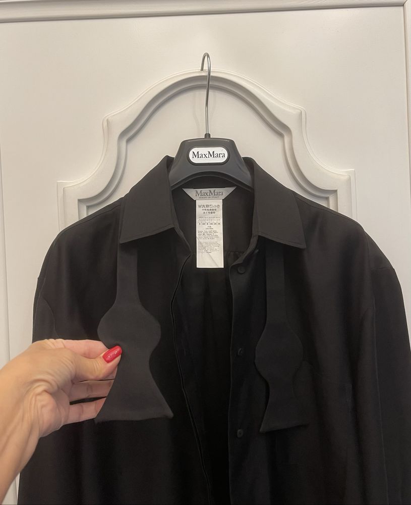 MAX MARA piękna koszula z ozdobną muchą, mankiety ze spinkami