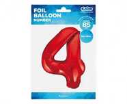 Balon foliowy Cyfra 4 czerwona, 85cm. Godan