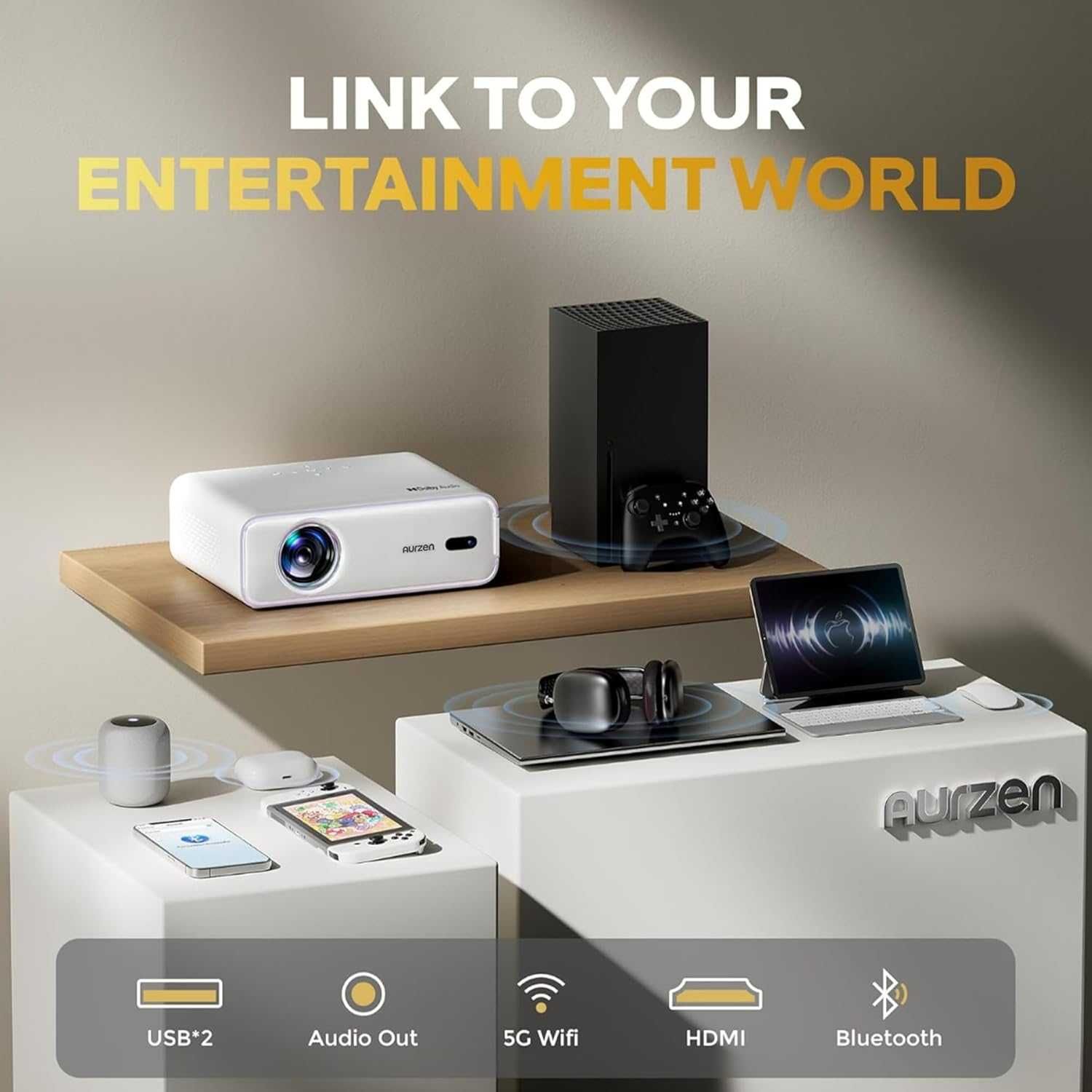 Inteligentny Projektor 4k Autofokus Wifi Bluetoth Smart TV DoIby Audio