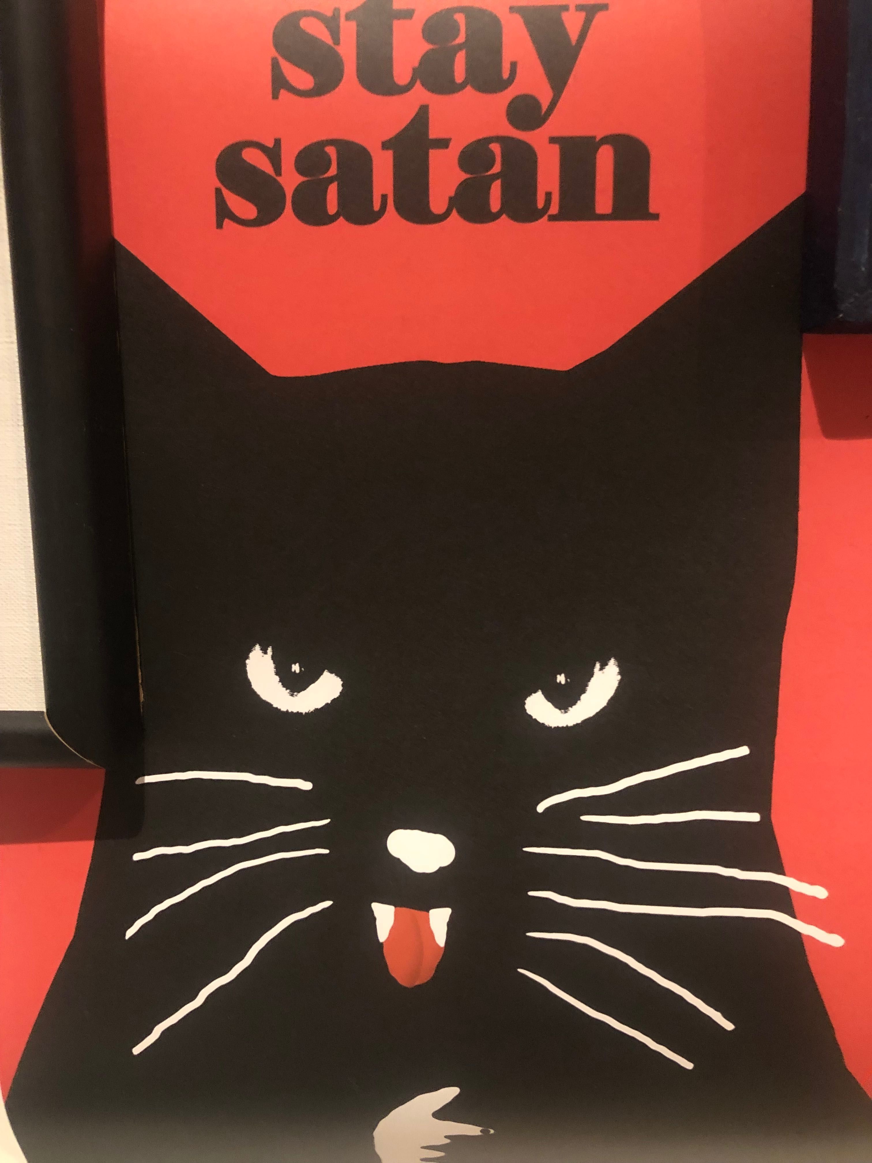 Plakat Stay Satan czarny kot, śmieszny, zabawny, do domu na prezent