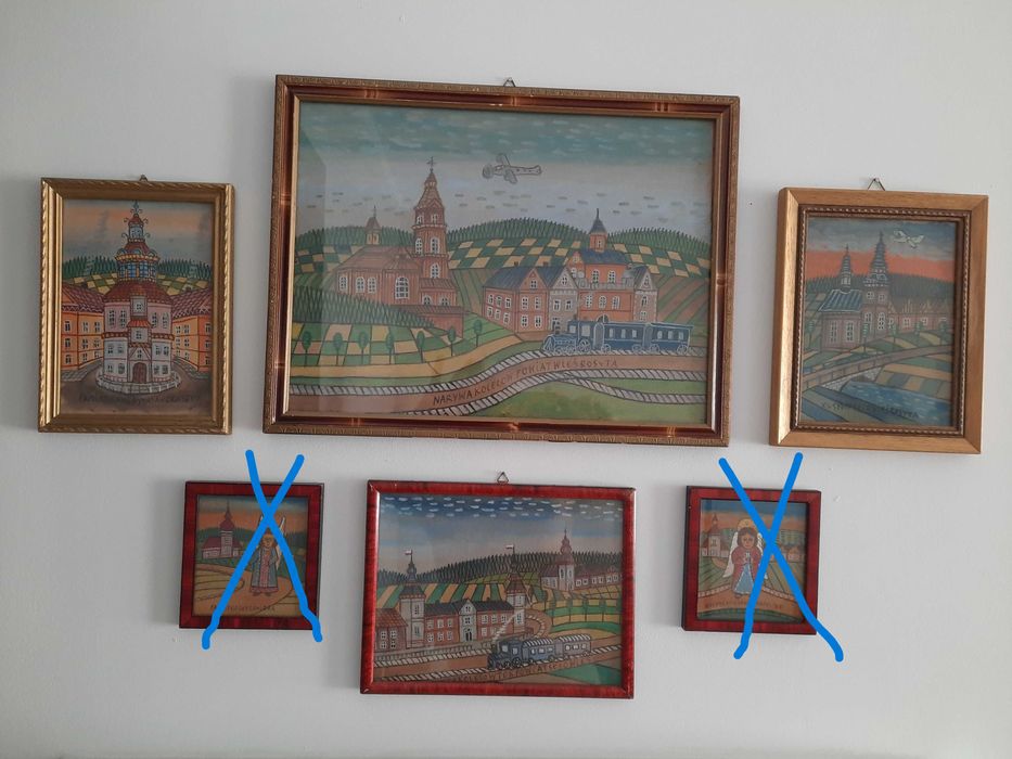 Kolekcja 4 obrazów z pieczęciami  - pamiątka z Krynicy Nikifor artysta