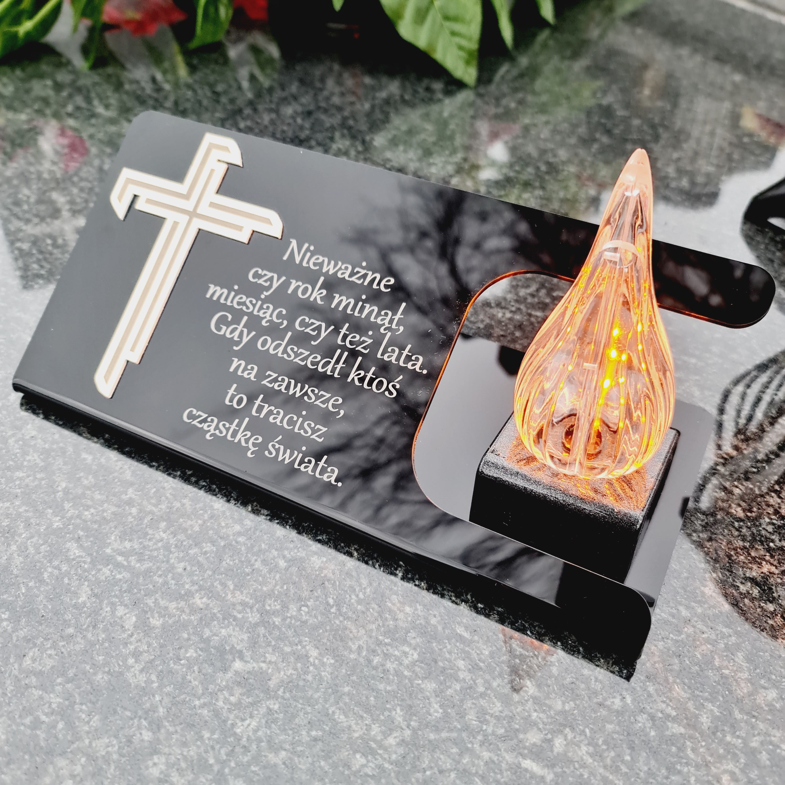 DEKORACJA na grób ZNICZ podstawka na cmentarz LAMPKA LED