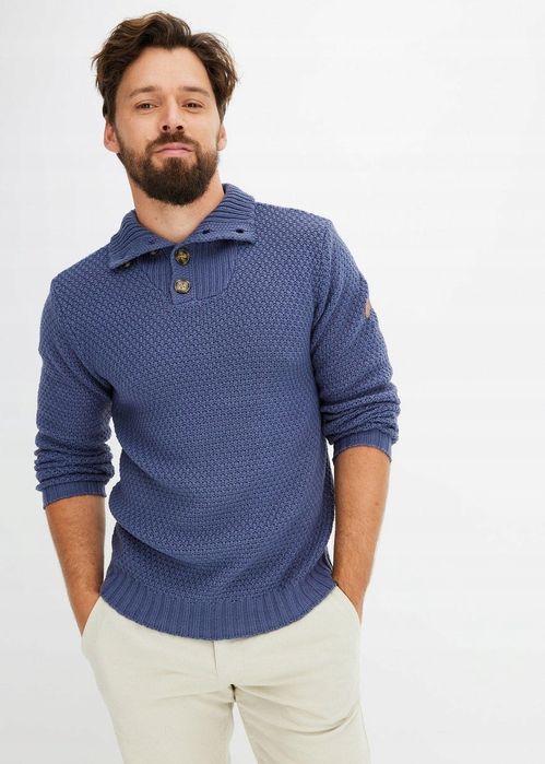 B.P.C sweter męski z półgolfem na guziki indigo 3XL.
