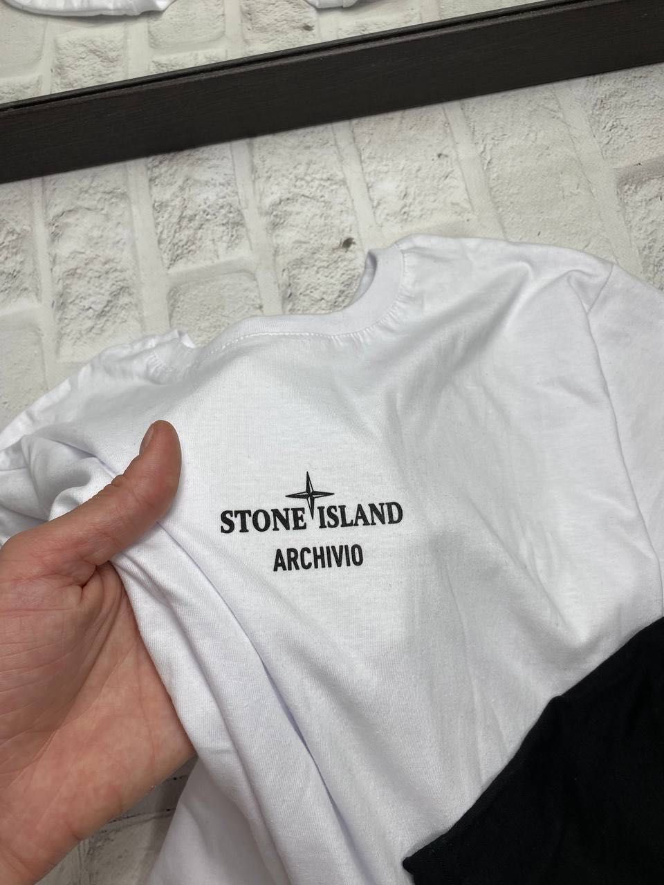 Футболка Stone Island біла та чорна