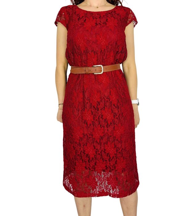 Czerwona koronkowa sukienka midi M 38