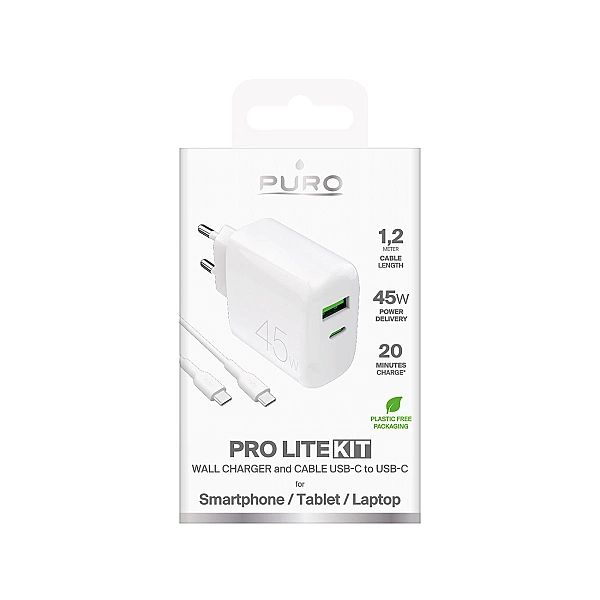Ładowarka Puro Daily Prolite 45W USB-C USB-A Power Delivery z kablem U