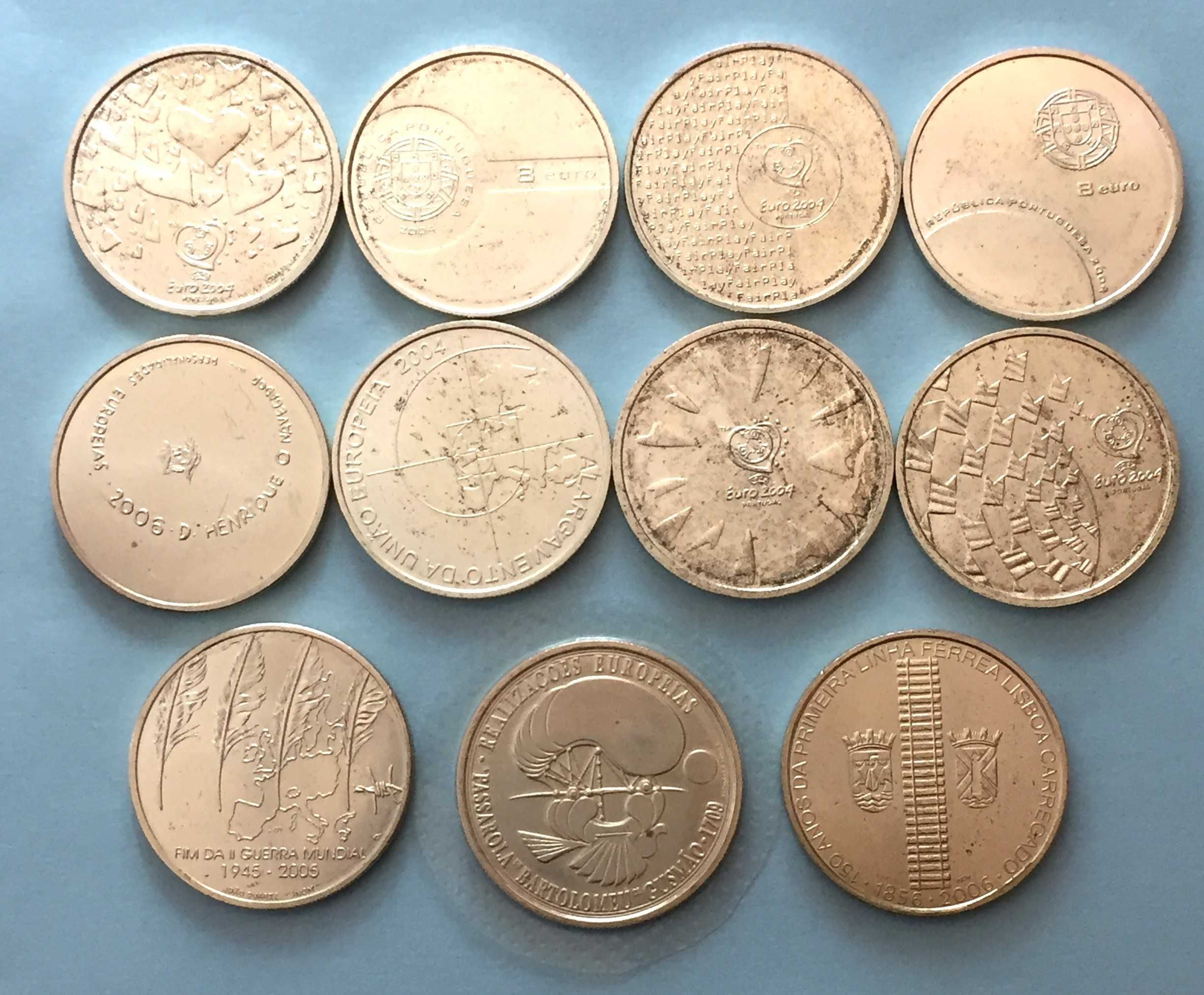 moedas comemorativas de 8 EURO - prata - lote de 11 exemplares