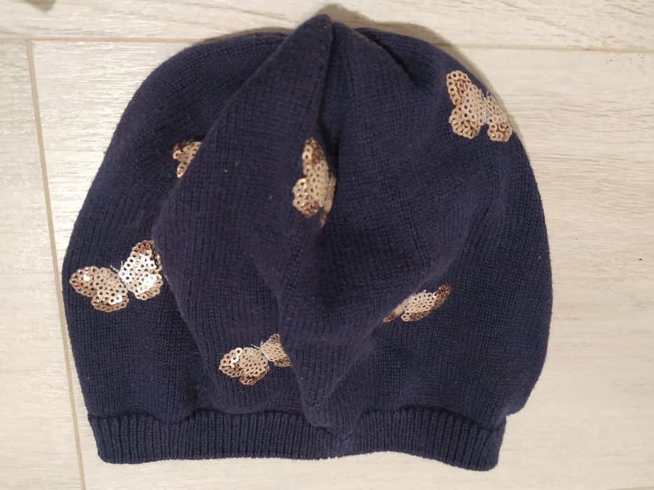 Granatowa czapka z motylkami H&M rozm. 110/128