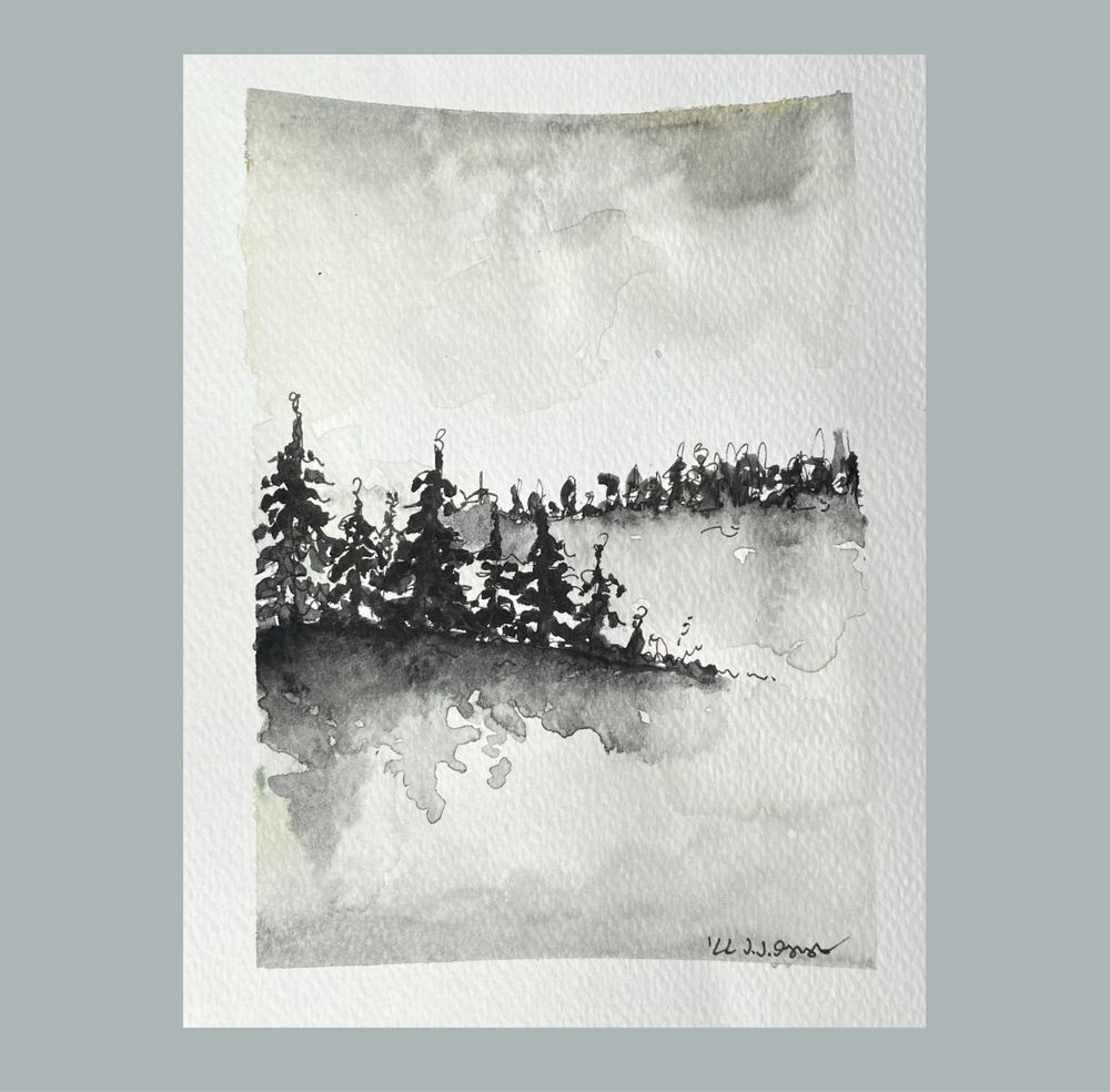 Widoczek widok las boho czarny akwarela akwarele plakat