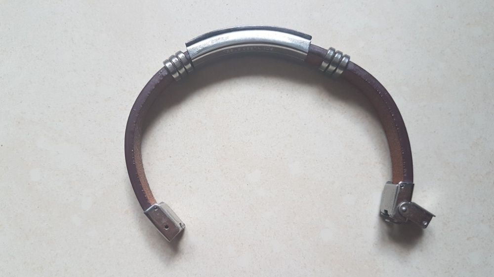 Bransoleta męska skórzana stal nierdzewna