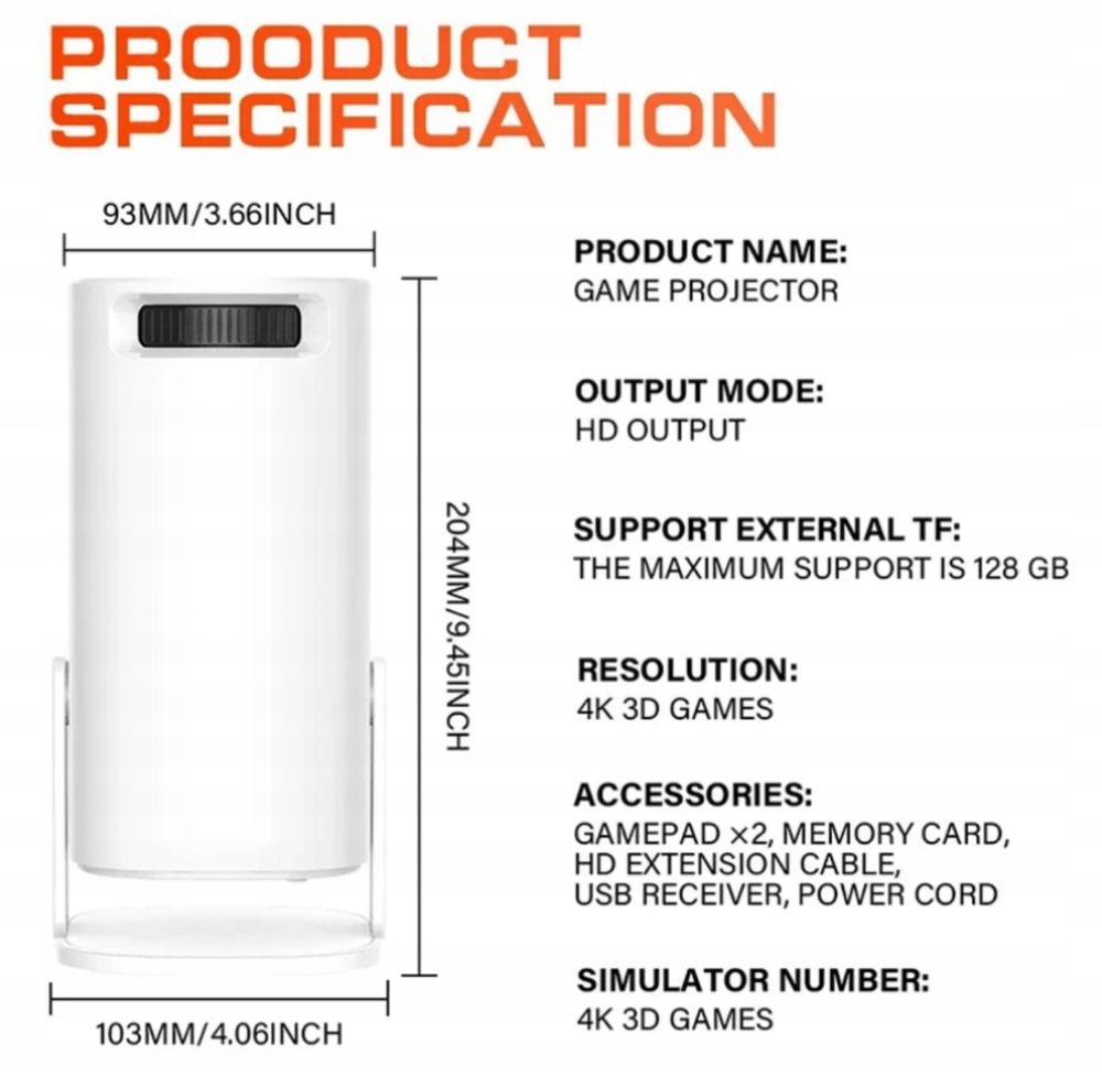 Projektor Polskie menu android 11 z Grami +2 pady 30000 gier