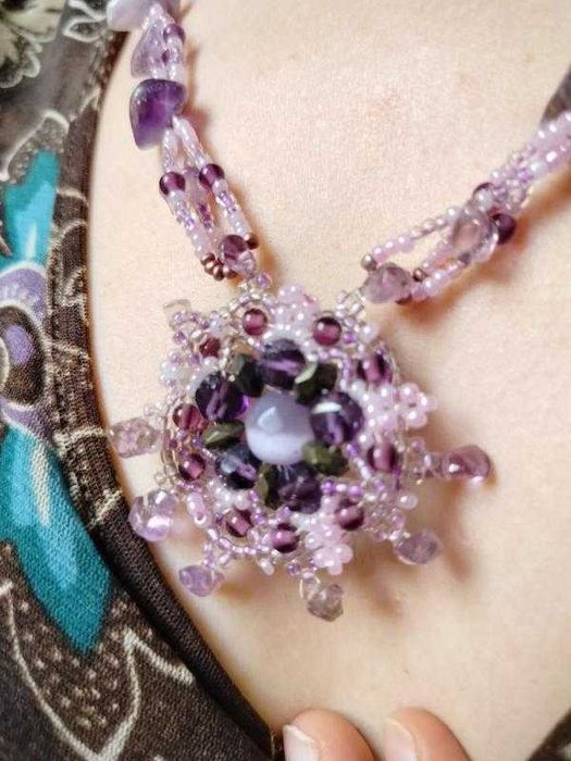 Вінтажне фіолетове намисто / кольє з натурального каменю аметисту