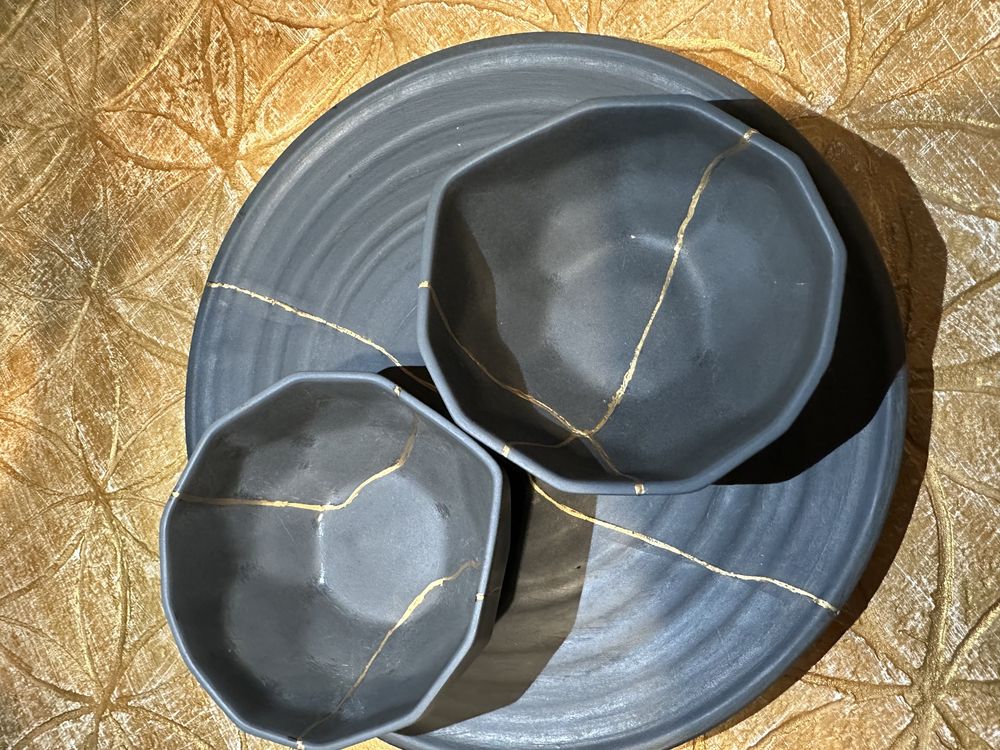 Ceramiczny zestaw naczyń kintsugi Unikat