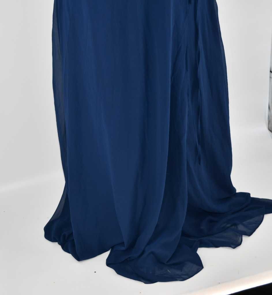 Granatowa elegancka sukienka kopertowa Boohoo 50/52 maxi plus size