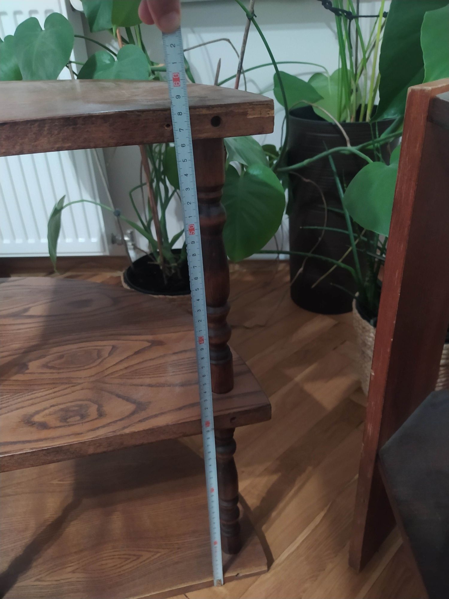 Półka narożna PRL / stolik narożny drewniany