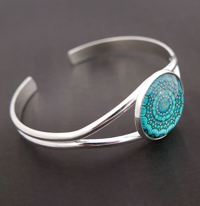 Bransoletka szeroka metal bangle turkus mandala boho etno NA PREZENT