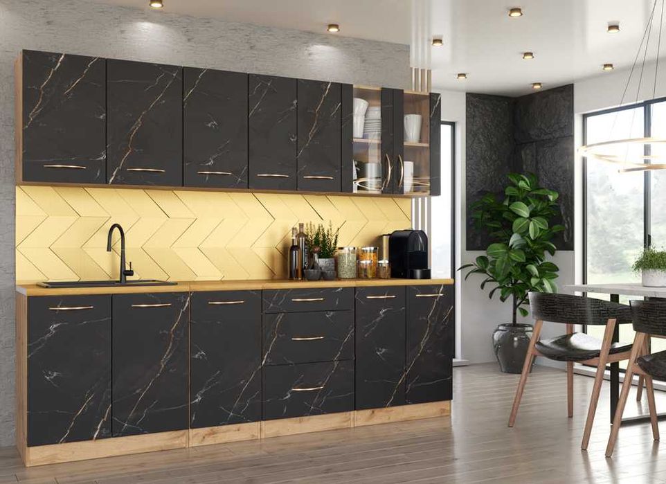 Meble Kuchenne Remino 2.6m Kuchnia Modułowa Z Blatem Nowoczesna Czarna