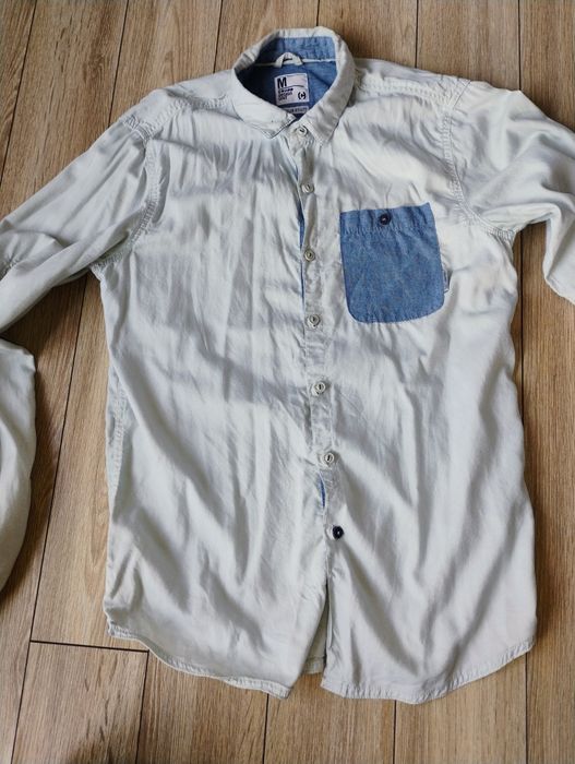 Koszula męska długi rękaw kratka gładka 4 sztuki