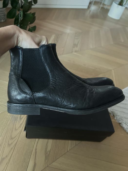 Sztyblety męskie skórzane Hudson London czarne za kostkę ręcznie szyte