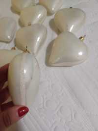 Duże bombki szklane serca perłowe kremowe retro stare 10 cm