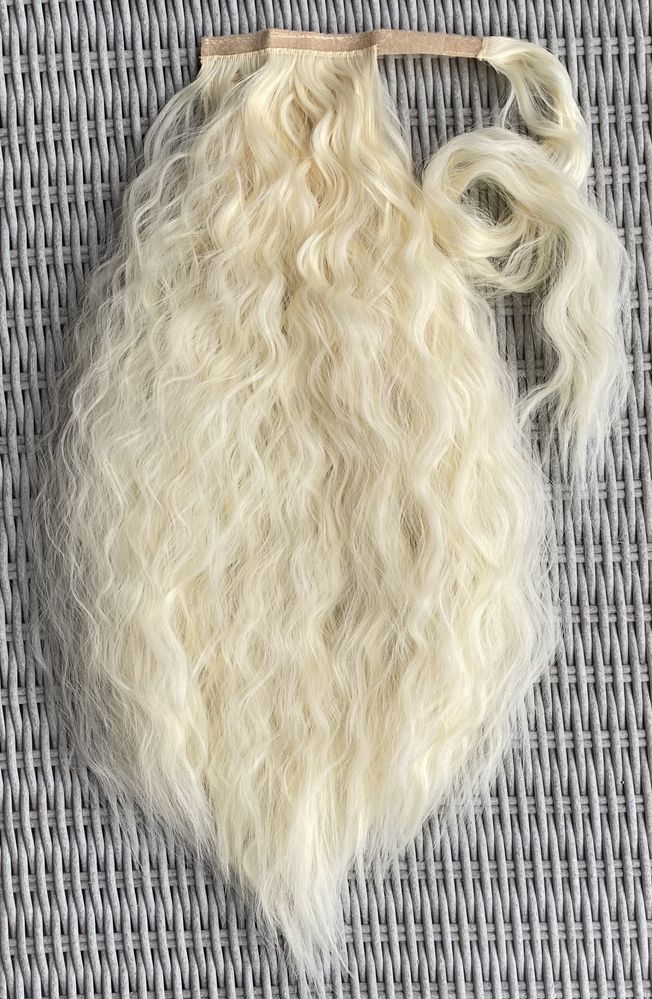 Premium Ultra włosy doczepiane, jasny blond, kucyk, treska, ( 312 )
