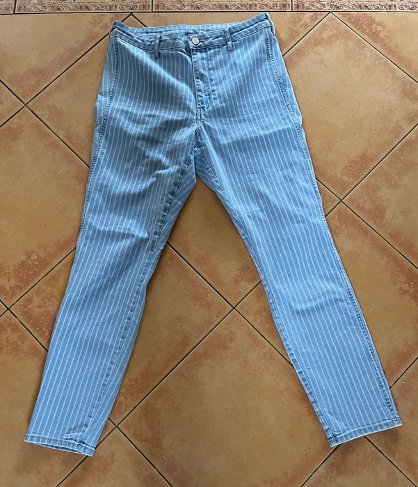 DENIM jeansy w paski błękitne M