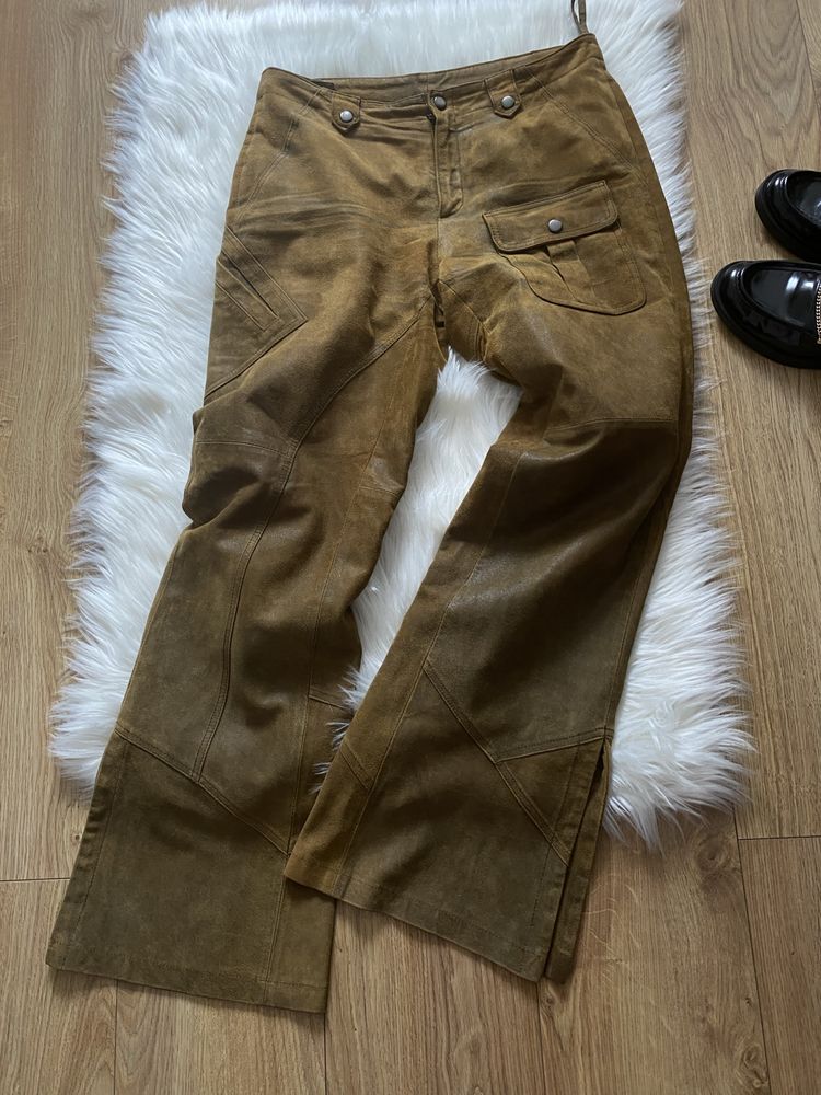 Spodnie skorzane skora nauralna z rozporkami m/l vintage