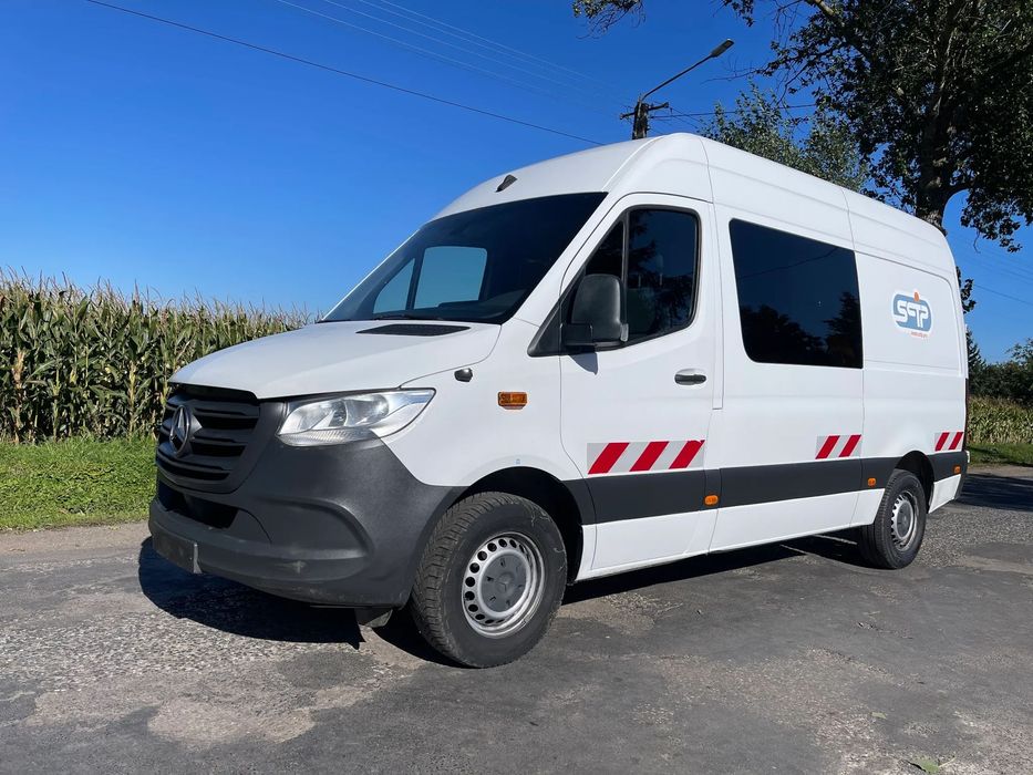Mercedes-Benz Sprinter W907 Nowy Model 2020 ROK 314 CDI L2H2 Średniak Średni Brygadówka 6 Osobowa 6 osób Dubel Kabina Holenderka  Tylko 110.000 KM Przebieg,Klima,Navi,Kamera_Zabudowa Oryginał GRUAU