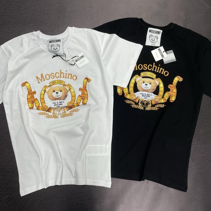 MEGA SALE -50%! Женская футболка Moschino черная/белая с принтом люкс