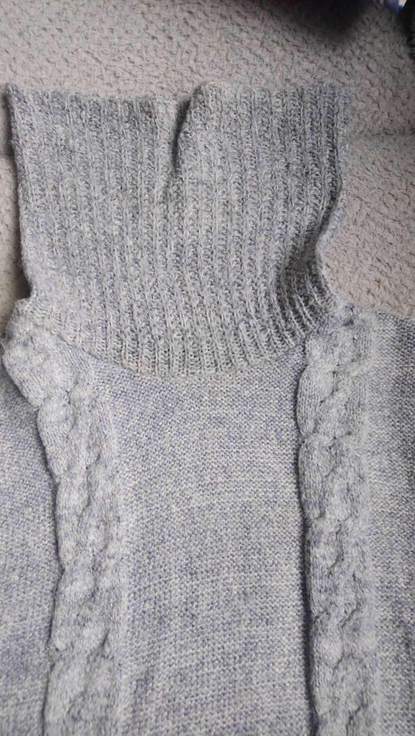 Sweter damski szary dlugi kolnierz X/XXL