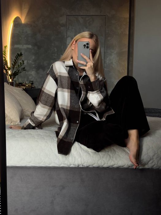 Сорочка в клітинку тепла, сорочка оверсайз, сорочка жіноча осіння