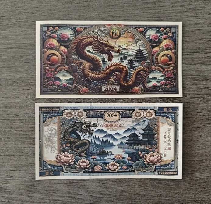 Kolekcjonerski zestaw banknotów?? przedstawiających chińskie smoki