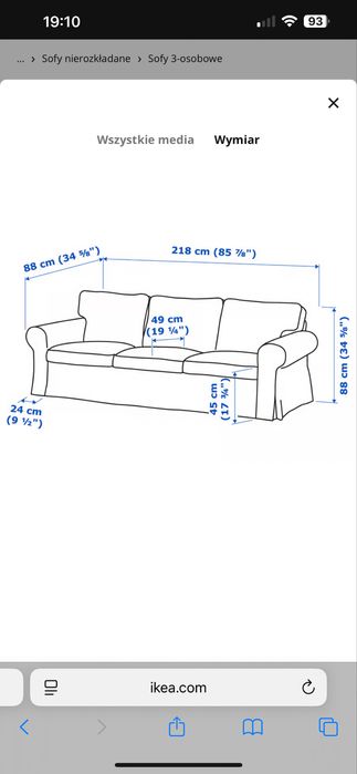 Sofa Ektorp Ikea bezowa 3 osobowa