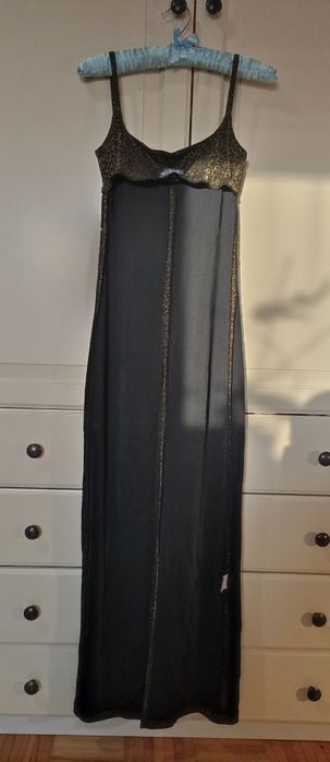 Sukienka długa błyszcząca V&BIS wieczorowa wesele wycięcie S XS y2k