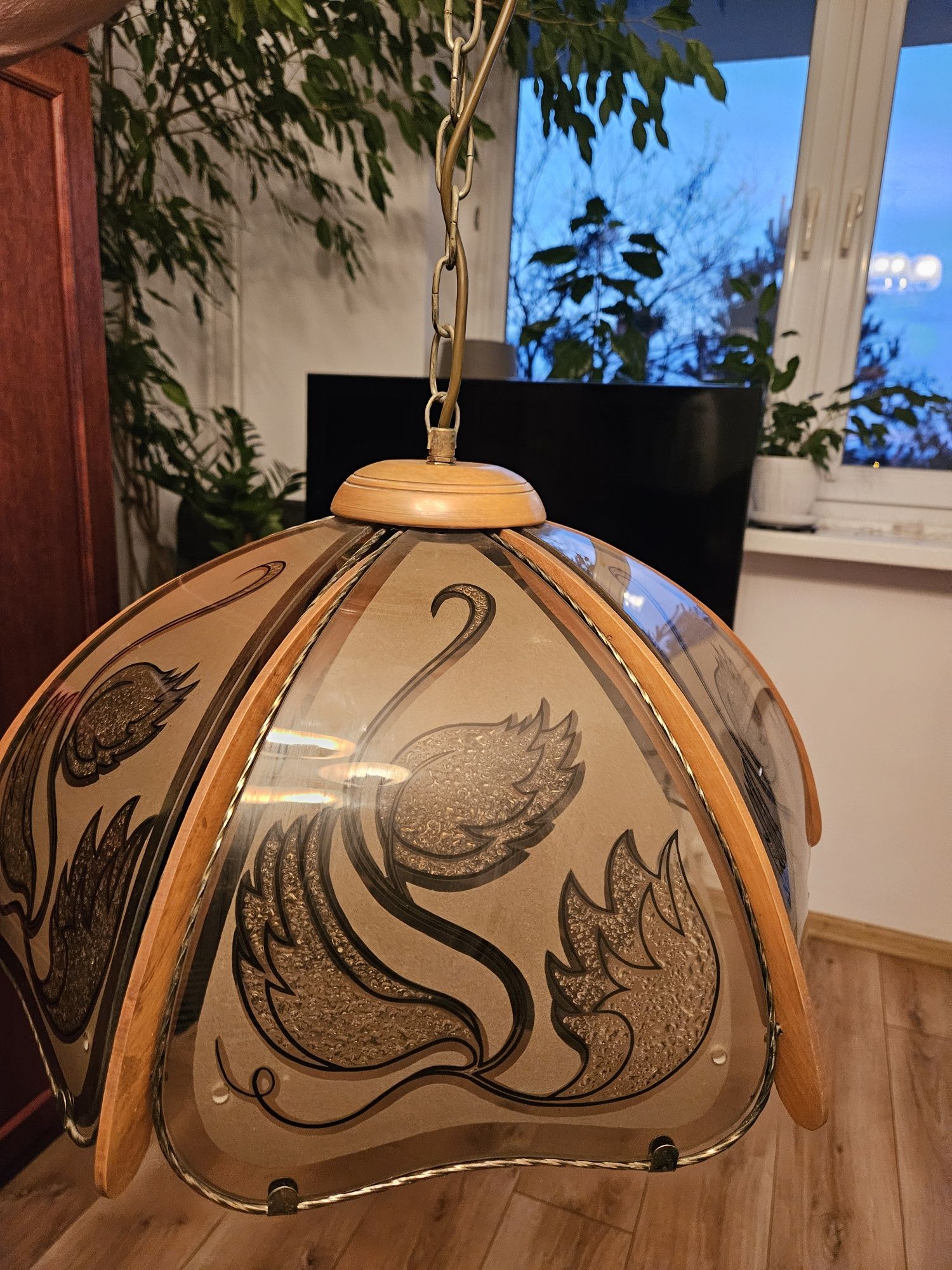 Lampa wisząca witrażowa PRL
