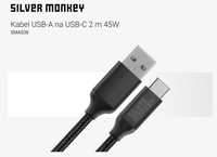 Nowy Kabel USB-A na USB-C 2m 45W Silver Monkey Oplot Mocny Szybki