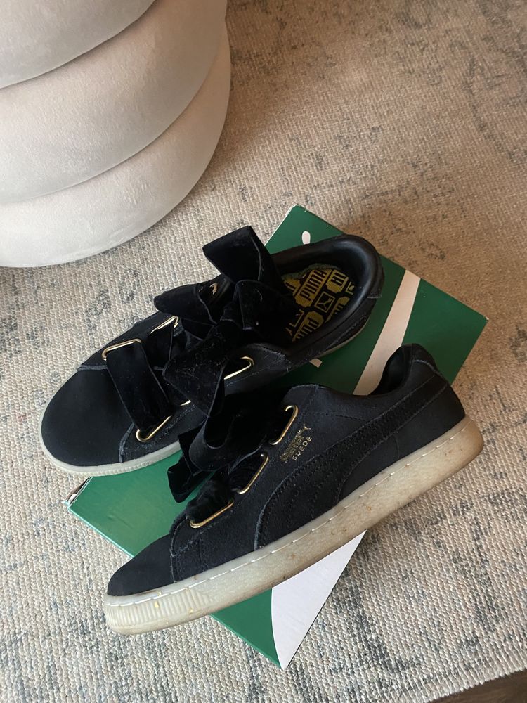 Puma Suede czarne tenisówki zamsz 38 aksamitna wstążka