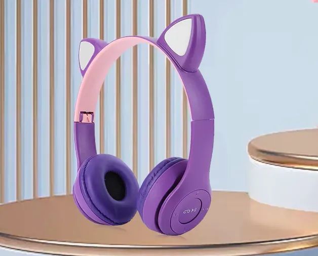 Słuchawki bezprzewodowe Bluetooth dla dzieci z uszami LED fioletowe