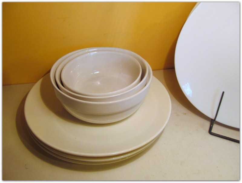 Talerz Vitrified porcelain płaski obiadowy biały + Miska Bolesławiec