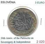 Eslovénia - - - 3 Euros - 2020 -  - Plesbicito de Soberania -  - Moeda