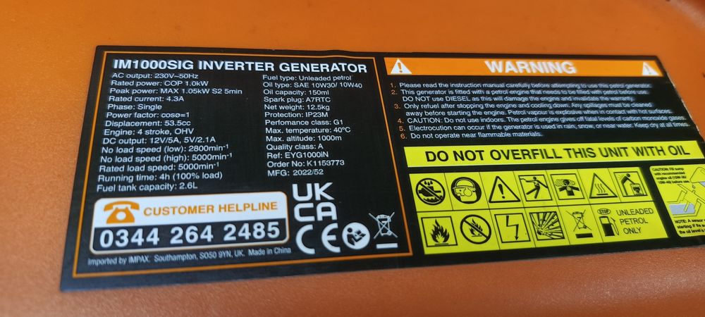 Agregat prądotwórczy impax IM 1000 Sig