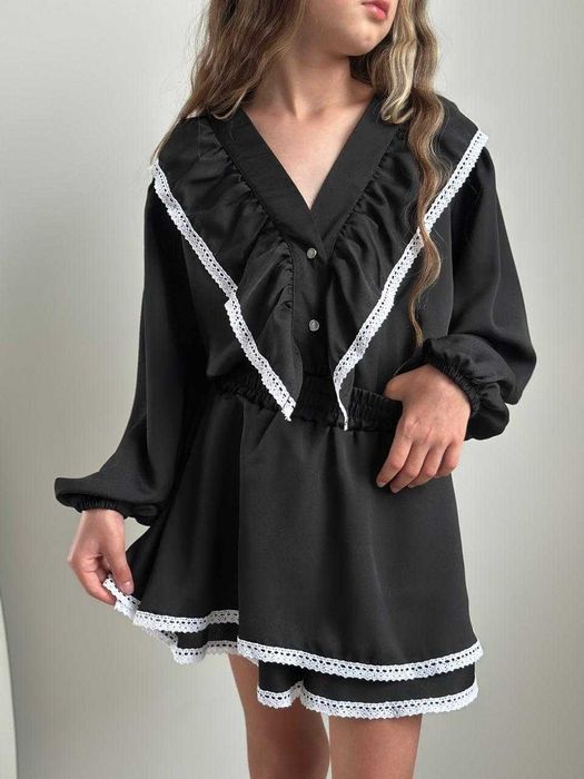 Спідниця - шорти блузка з мережевом для дівчинки підлітка в школу