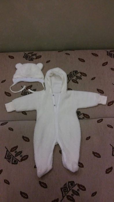 Комбинезон с шапочкой, для девочки, махра, цвет молочный.